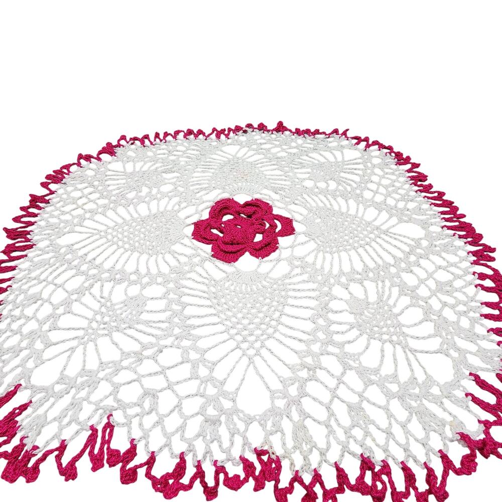 Handcrafted Crocheted Open Lace Rose Doilies Set of 3: 1 Large 2 Smaller Vintage